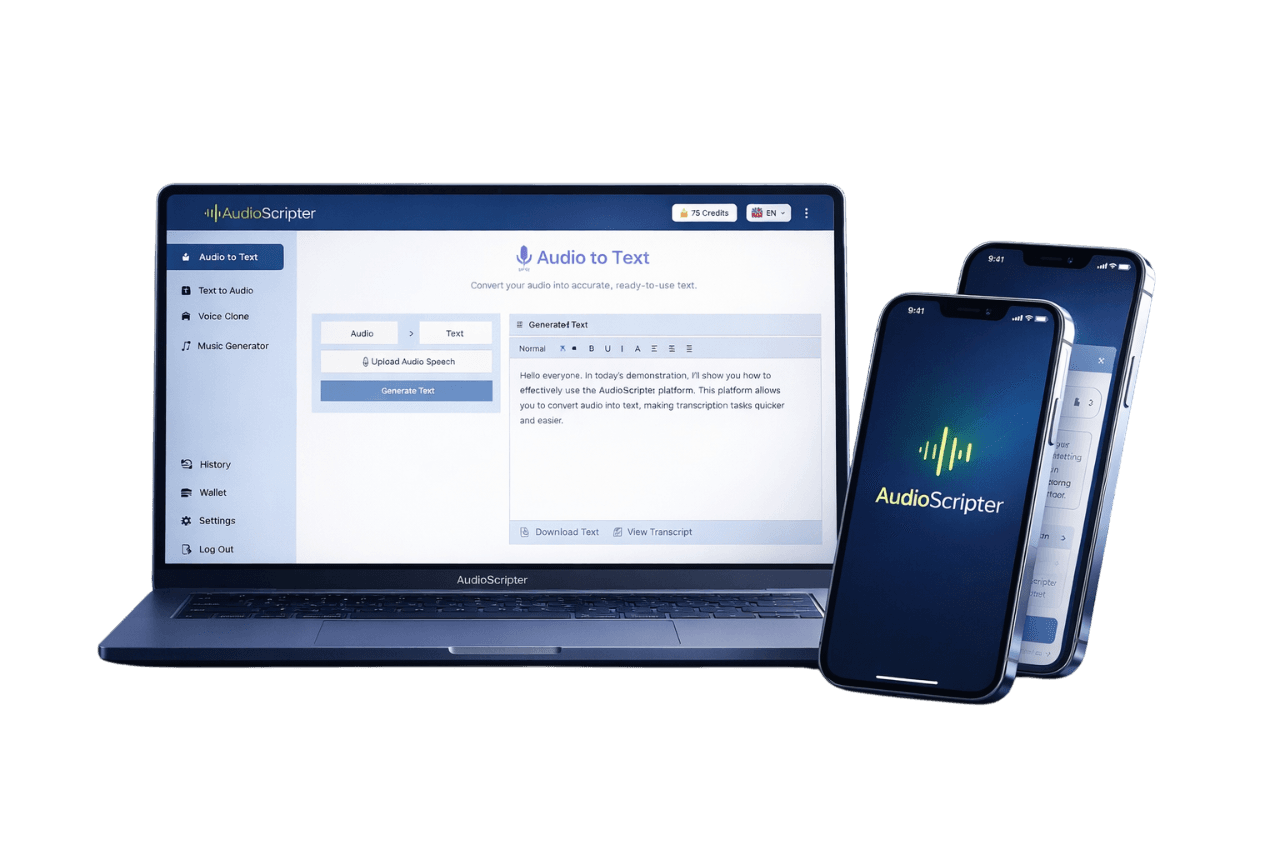 AudioScripter AI Audio Platform Dashboard Preview
